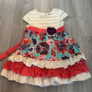Girls Floral Tiered Dress with Coral Accents